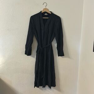 Eileen Fisher Striped Hook and Eye Midi Dress in Blue Pink Sz M